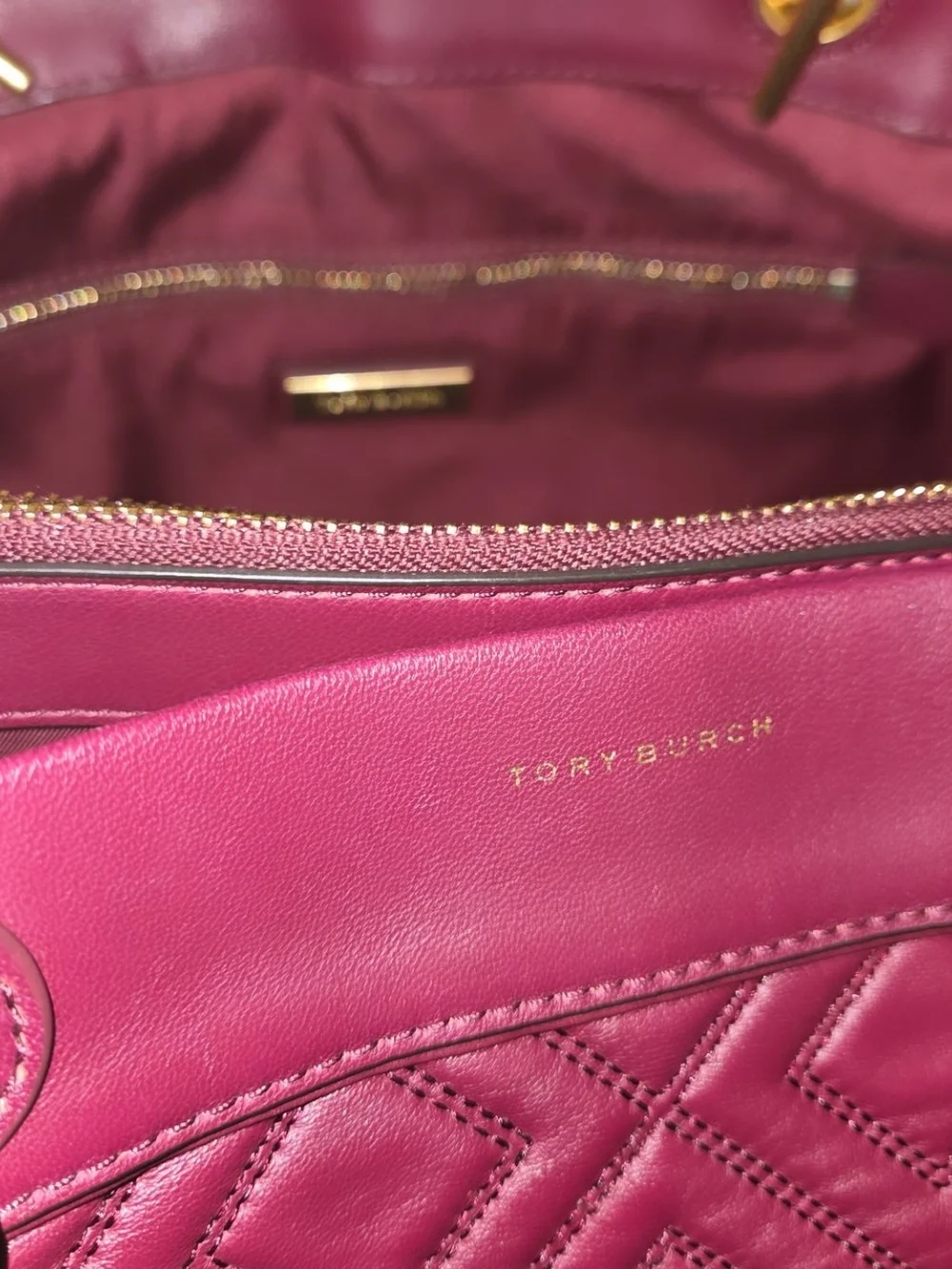 Tory Burch Quilted Leather Shoulder Tote in Burgundy